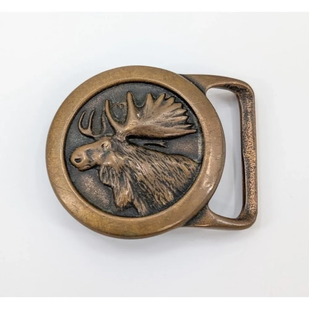 VTG 1978 Tech Ether Guild Moose Solid Brass Belt‎ Buckle Wildlife Made in USA